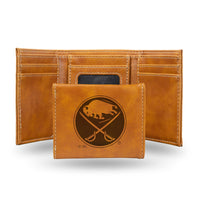 Wholesale Buffalo Sabres Laser Engraved Trifold Wallet - Brown