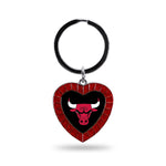 Wholesale Bulls Colored Rhinestone Heart Keychain - Red
