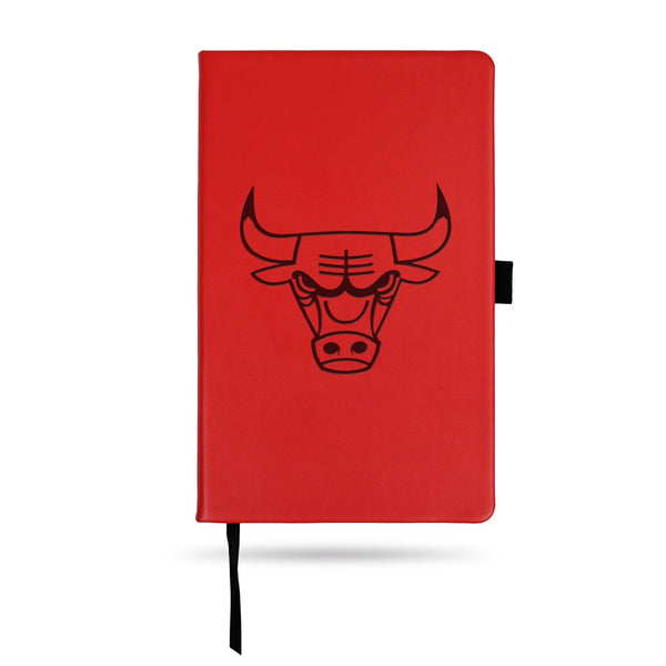 Wholesale Bulls Team Color Laser Engraved Notepad W/ Elastic Band - Red