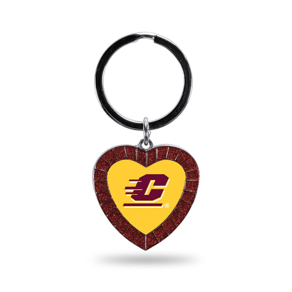 Wholesale Central Michigan Maroon Rhinestone Heart Keychain