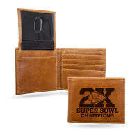 Wholesale Chiefs 2 Time Super Bowl Champions Laser Engraved Billfold Wallet - Brown