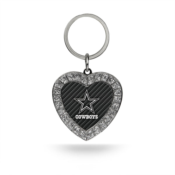 Wholesale Cowboys - Carbon Fiber Design - Rhinestone Heart Keychain