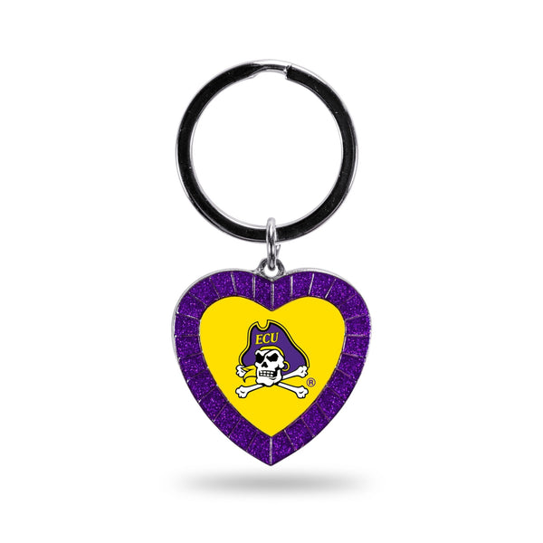 Wholesale East Carolina Purple Rhinestone Heart Keychain