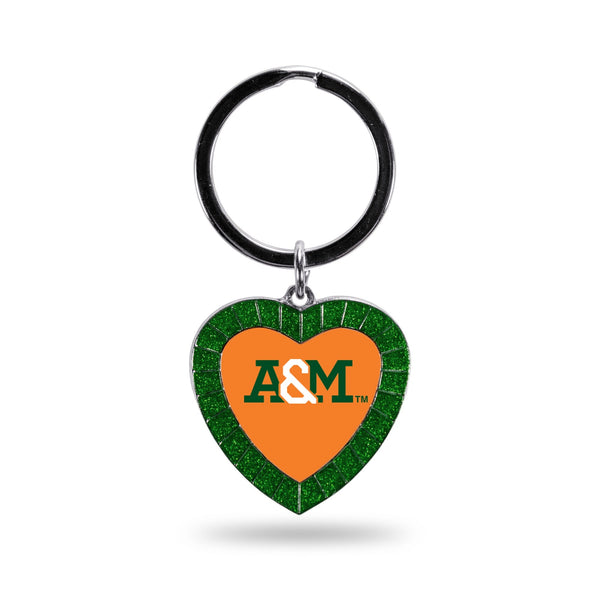 Wholesale Florida A&M Green Rhinestone Heart Keychain
