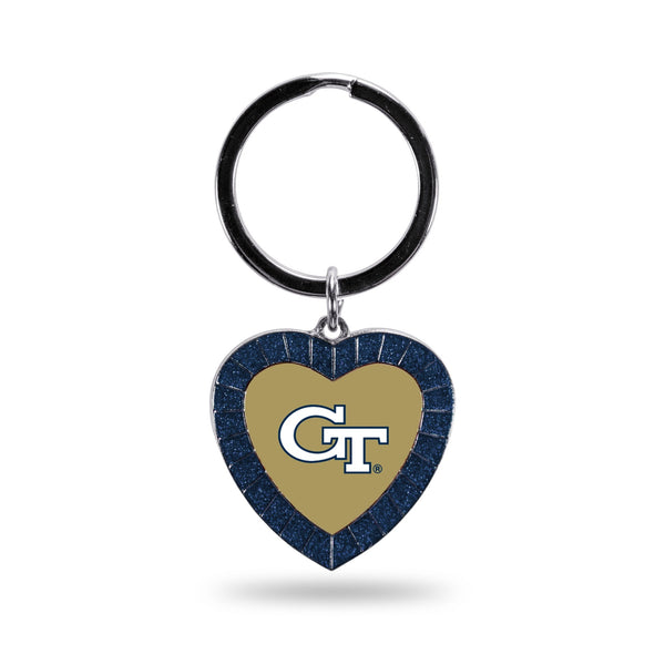Wholesale Georgia Tech Colored Rhinestone Heart Keychain - Navy