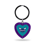 Wholesale Hornets Colored Rhinestone Heart Keychain - Purple
