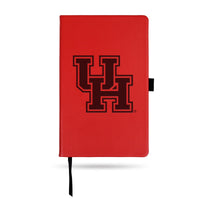 Wholesale Houston Team Color Laser Engraved Notepad W/ Elastic Band - Red