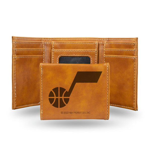 Wholesale Jazz Laser Engraved Brown Trifold Wallet