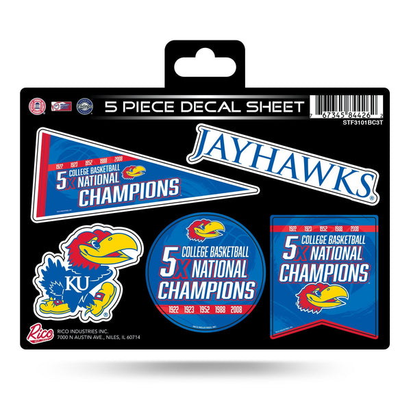 Wholesale Kansas University 5 Time College Basketball Champs 5-Pc Decal Sheet