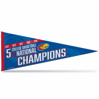 Wholesale Kansas University 5 Time College Basketball Champs Soft Felt Carded Pennant (12X30)