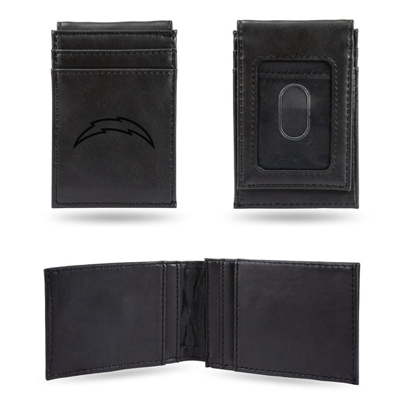 Wholesale La Chargers Laser Engraved Front Pocket Wallet - Black