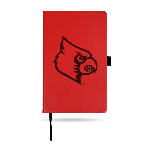 Wholesale Louisville Team Color Laser Engraved Notepad W/ Elastic Band - Red