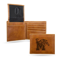 Wholesale Memphis Tigers Laser Engraved Billfold Wallet - Brown