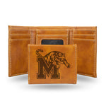 Wholesale Memphis Tigers Laser Engraved Trifold Wallet - Brown