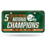 Wholesale Miami University 5 Time College Football Champs Metal Auto Tag