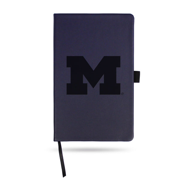 Wholesale Michigan University Team Color Laser Engraved Notepad W/ Elastic Band - Navy