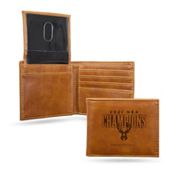 Wholesale Milwaukee Bucks 2021 NBA Champions Laser Engraved Billfold Wallet - Brown