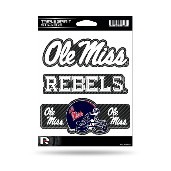 Wholesale Mississippi University - Carbon Fiber Design - Triple Spirit Stickers