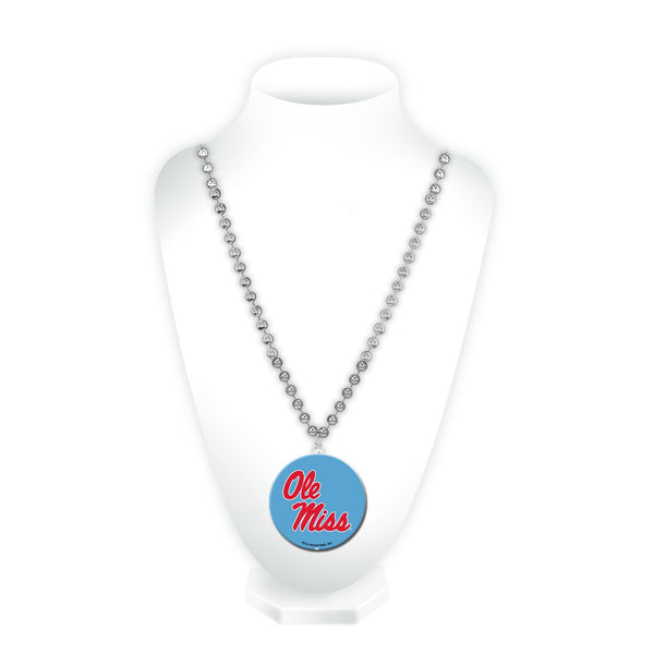 Wholesale Mississippi University Medallion Beads - Ole Miss Light Blue With Red Script