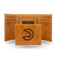 Wholesale NBA Atlanta Hawks Laser Engraved Brown Tri-Fold Wallet - Men's Accessory By Rico Industries
