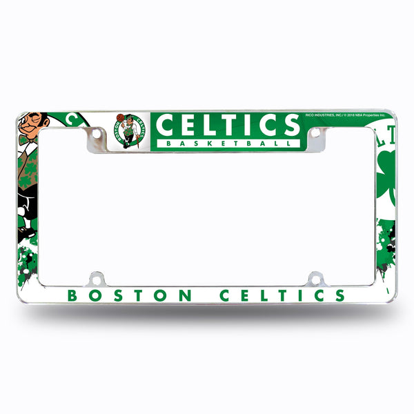 Wholesale NBA Boston Celtics 12" x 6" Chrome All Over Automotive License Plate Frame for Car/Truck/SUV By Rico Industries