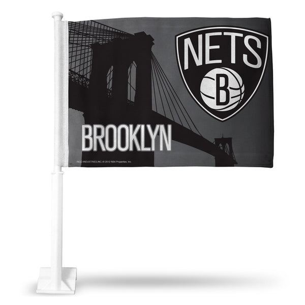 Wholesale NBA Brooklyn Nets Double Sided Car Flag - 16" x 19" - Strong Pole that Hooks Onto Car/Truck/Automobile By Rico Industries