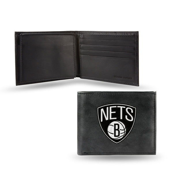 Wholesale NBA Brooklyn Nets Embroidered Genuine Leather Billfold Wallet 3.25" x 4.25" - Slim By Rico Industries