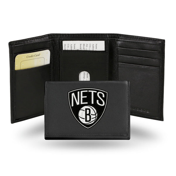 Wholesale NBA Brooklyn Nets Embroidered Genuine Leather Tri-fold Wallet 3.25" x 4.25" - Slim By Rico Industries