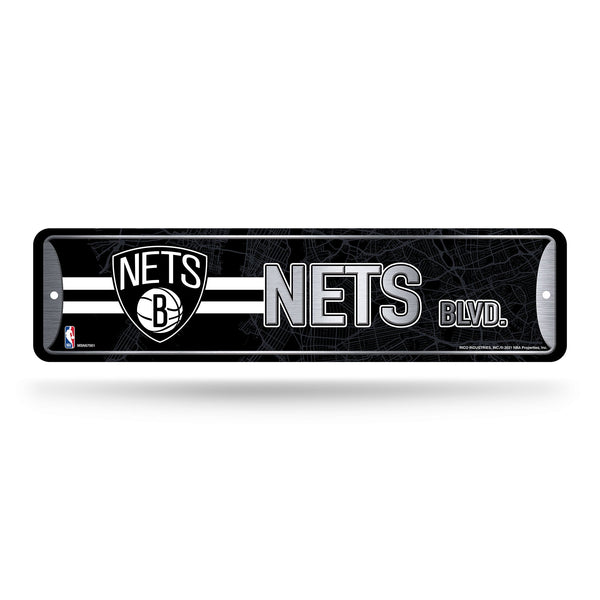 Wholesale NBA Brooklyn Nets Metal Street Sign 4" x 15" Home Décor - Bedroom - Office - Man Cave By Rico Industries