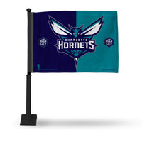 Wholesale NBA Charlotte Hornets Double Sided Car Flag - 16" x 19" - Strong Black Pole that Hooks Onto Car/Truck/Automobile By Rico Industries
