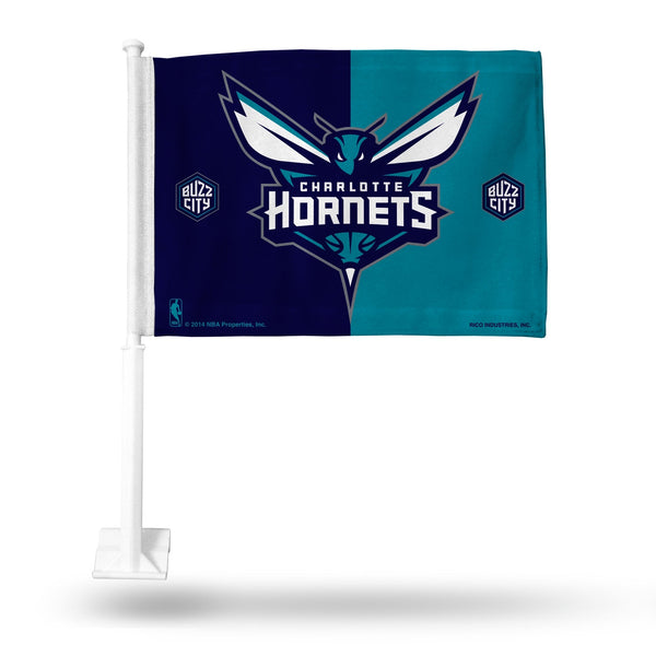 Wholesale NBA Charlotte Hornets Double Sided Car Flag - 16" x 19" - Strong Pole that Hooks Onto Car/Truck/Automobile By Rico Industries