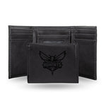 Wholesale NBA Charlotte Hornets Laser Engraved Black Tri-Fold Wallet - Men's Accessory By Rico Industries