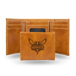 Wholesale NBA Charlotte Hornets Laser Engraved Brown Tri-Fold Wallet - Men's Accessory By Rico Industries