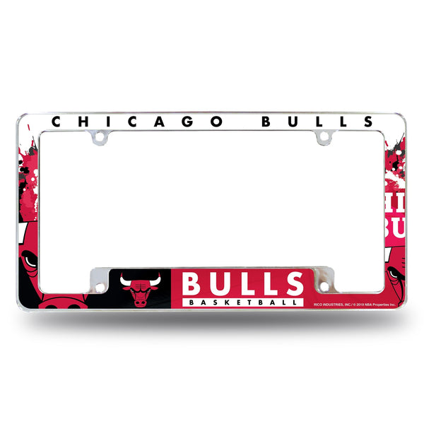 Wholesale NBA Chicago Bulls 12" x 6" Chrome All Over Automotive License Plate Frame for Car/Truck/SUV By Rico Industries