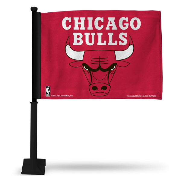 Wholesale NBA Chicago Bulls Double Sided Car Flag - 16" x 19" - Strong Black Pole that Hooks Onto Car/Truck/Automobile By Rico Industries