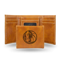 Wholesale NBA Dallas Mavericks Laser Engraved Brown Tri-Fold Wallet - Men's Accessory By Rico Industries