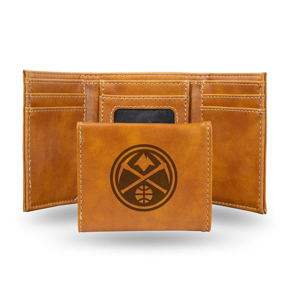 Wholesale NBA Denver Nuggets Laser Engraved Brown Tri-Fold Wallet - Men's Accessory By Rico Industries