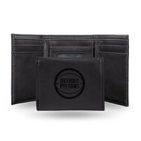 Wholesale NBA Detroit Pistons Laser Engraved Black Tri-Fold Wallet - Men's Accessory By Rico Industries