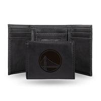 Wholesale NBA Golden State Warriors Laser Engraved Black Tri-Fold Wallet - Men's Accessory By Rico Industries