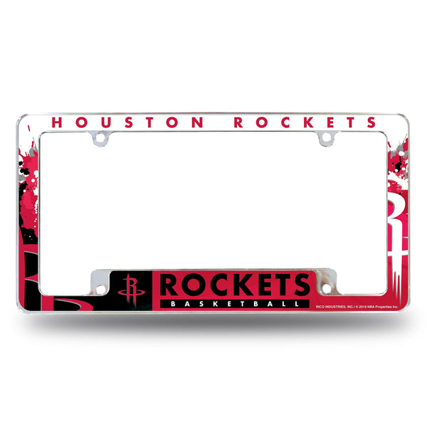 Wholesale NBA Houston Rockets 12" x 6" Chrome All Over Automotive License Plate Frame for Car/Truck/SUV By Rico Industries