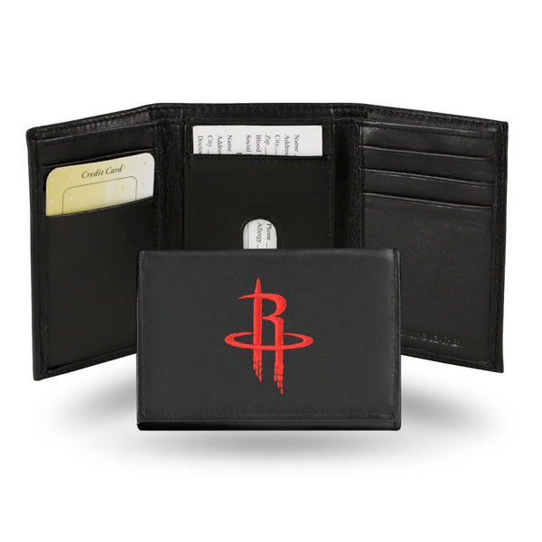 Wholesale NBA Houston Rockets Embroidered Genuine Leather Tri-fold Wallet 3.25" x 4.25" - Slim By Rico Industries
