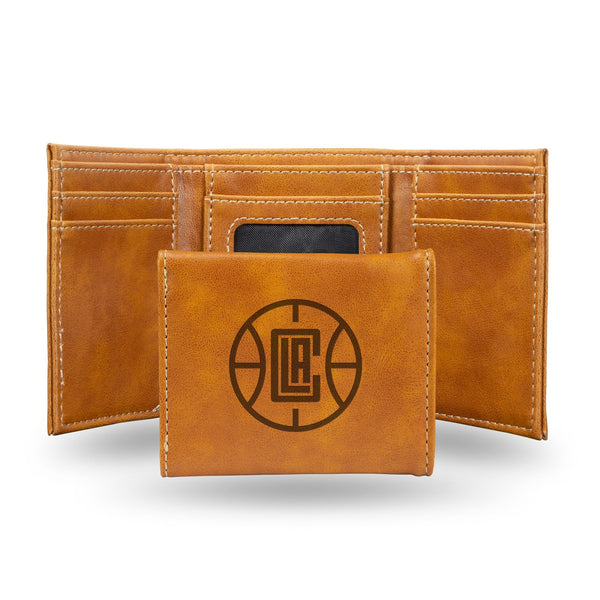 Wholesale NBA Los Angeles Clippers Laser Engraved Brown Tri-Fold Wallet - Men's Accessory By Rico Industries