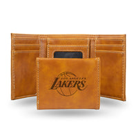 Wholesale NBA Los Angeles Lakers Laser Engraved Brown Tri-Fold Wallet - Men's Accessory By Rico Industries