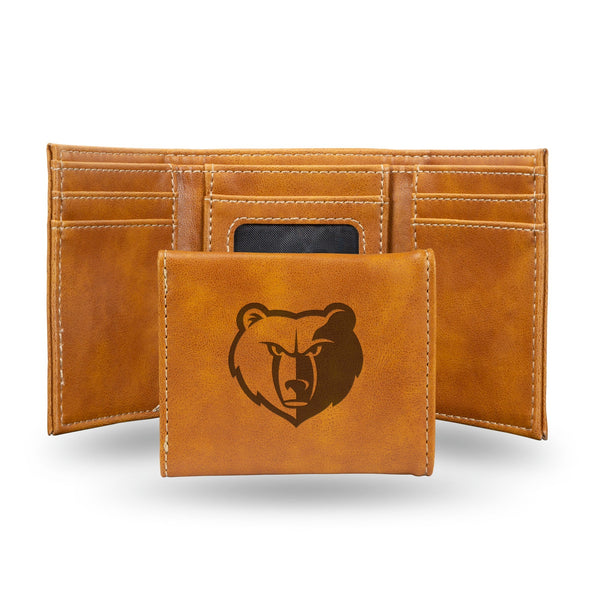 Wholesale NBA Memphis Grizzlies Laser Engraved Brown Tri-Fold Wallet - Men's Accessory By Rico Industries