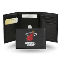 Wholesale NBA Miami Heat Embroidered Genuine Leather Tri-fold Wallet 3.25" x 4.25" - Slim By Rico Industries