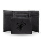 Wholesale NBA Miami Heat Laser Engraved Black Tri-Fold Wallet - Men's Accessory By Rico Industries