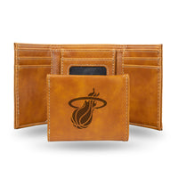 Wholesale NBA Miami Heat Laser Engraved Brown Tri-Fold Wallet - Men's Accessory By Rico Industries