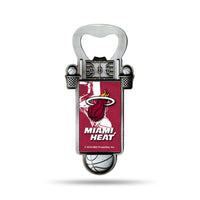 Wholesale NBA Miami Heat Magnetic Bottle Opener, Stainless Steel, Strong Magnet to Display on Fridge By Rico Industries