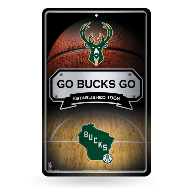 Wholesale NBA Milwaukee Bucks 11" x 17" Large Metal Home Décor Sign By Rico Industries