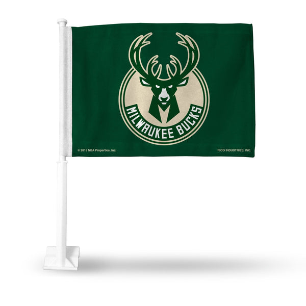 Wholesale NBA Milwaukee Bucks Double Sided Car Flag - 16" x 19" - Strong Pole that Hooks Onto Car/Truck/Automobile By Rico Industries